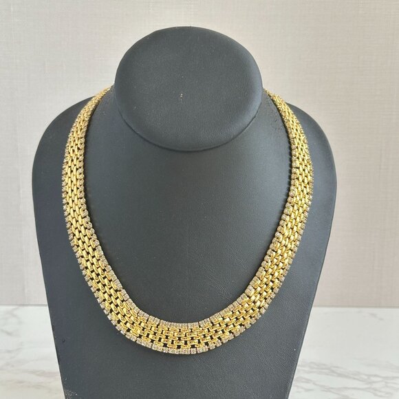 Kenneth Jay Lane Gold Rhinestone Choker Vintage Necklace Signed KJL - Picture 10 of 11